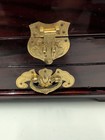 1970s Vintage Chinese Red Lacquer Wood Jewelry Velvet Liner Brass Handles 