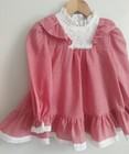 Vtg Baby Girl Toddler Party Dress Red Gingham Check Ruffle Lace Trim Prairie 2 3