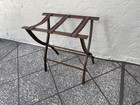 Rare Vintage Wooden Folding Luggage Suitcase Rack Tapestry Straps Stand Hotel