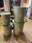 Vintage Tupperware 4 Nesting Canisters W  4 Sunburst Lids Avocado Green