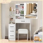 White Makeup Vanity Table Set With 4 Drawers   10 Led Slide Mirror Dressing Desk
