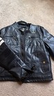 Lrg Black Faux Leather Biker Jacket White Stripes Patch Quilted Epaulet