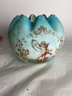 Antique 6  Hand Painted Cased Glass Lucid Vase Blue Hand Blown Home Decor