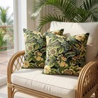 Decorative Linen Throw Pillow Covers 18x18 Set Of 2  Dark Green Vintage Floral 