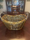 Vintage Woven Wicker  Or Reed Oval Basket With Handles 13 Inches X 8 Inches