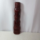 Hand Carved Maori Tiki Wood Figure Abalone Inlay Rotorua Nz 10 5in Matai