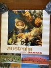 Fly Qantas Airlines Vintage Travel Poster  Australia Scuba  Skiing