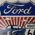 Vintage Ford Motors Sign - Porcelain Route 66 Mustang Gas Pump Shield Sign