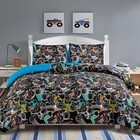 Blue Black Green Kids Bedding Monster Truck Racing Comforter Set W  Truck Pillow