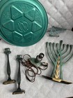 Judaica Lot 6 Pal Bell Bronze Green Menorah Hanukkah Shabbat Seder Memory Candle