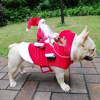 Santa Claus Riding Dog Christmas Xmas Party Costume Pet Cat Coat Clothes Outfit