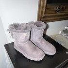 Ugg Bailey Bow Gray Suede Shearling Lined Ankle Boots Bow Fur Trim Us 8  no Box 