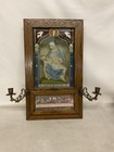 Antique Catholic Last Rites Sick Call Shadow Box Oak Wood Candle Holders