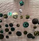 Abstract Metal Wall Art Sculpture Green And Gold Bubbles Raindrops