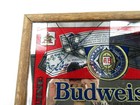 Vtg Budweiser Small Glass Mirror Sign Stamford Art Licensed Beer Logo Mancave