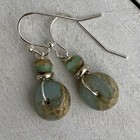 Min Favorit Sea Sediment Jasper  Czech Glass   Silver Pl  Artisan Drop Earrings