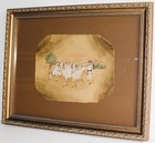 Original Antique Indian Watercolor   Ink On Tan Paper Men W  Cows Cattle