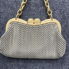 Vintage Whiting Davis Alumesh Kisslock Mesh Purse Handbag Chain Strap Cream Bag