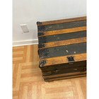 Antique Steamer Trunk Wood Slat Flat Top Storage Chest Coffee Table Old Vintage