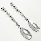 Set Of 2 Salad Serving Utensils Modern Ribbed Handles - Polished Cast Aluminum