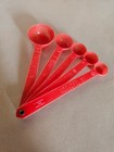 Vintage Mid Century Marbled Red Plastic Measuring Spoons Set