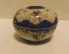 Porcelain Hair Receiver Dish With Lid 4   Blue Gold Trim With Purple Flowers 