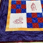Quilt Handmade Stitched Embroidered Child   s Animals Red Blue White 32 x43    Vtg
