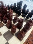 Hand-carved Vintage Folding Chess Set Wood Box Board W  Ornate Pieces Travel Set