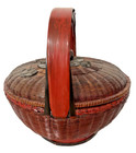 Antique Reddish Brown Chinese Bamboo Wicker Wedding Basket