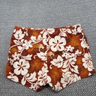 Vtg 70s Royal Hawaiian Mens Xl 40-44 Barkcloth Cotton Orange Floral Swim Shorts