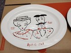 Vintage Folk Art Hand Painted Ceramic Plates   couples  2 Total