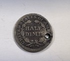 Original 1850 Seated Liberty Half Dime 5c Silver Coin  holed  Only 1000 Survival