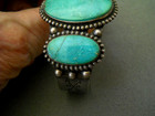 Old Native American Navajo Blue-green Turquoise Sterling Silver Cuff Stampwork