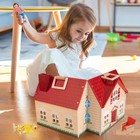 Foldable Wooden Doll House With 13pcs Furniture  4 Rooms And 2 Flexible Dolls   