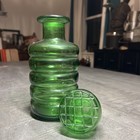 Vintage Empoli Green Glass Decanter Bottle Ribbed 24 Oz Made In Italy 9 5   