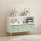 Kids Bookcase With 3 Collapsible Fabric Drawers  White Green Toy Storage