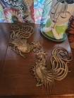 Pair Of Vintage Mid Century Vermay Gold Wood Roosters Wall Decor Regency