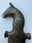 Antique Indo-persian Khanjar Dagger With Horse Head Hilt And Floral Engravings
