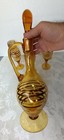 Vintage Mid Century Modern Mcm Blown Amber Art Glass Bottle Decanter Bar Set
