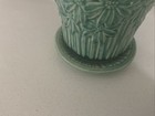Vtg 1940 s Mccoy Pottery Green 5    Daisy Pattern Flower Pot Planter W saucer