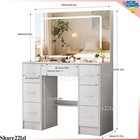 Vanity Table Set With Lighted Mirror Makeup Dressing White 7 Drawers Organizer