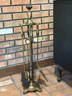 Vintage Antique Sturdy Cast Iron Hammered Arts And Crafts Era Fireplace Tool Set