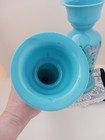 Antique Victorian Blue Opaline Opaque Blown Glass Vase Hand Painted Pair 12 Inch
