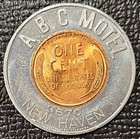 1955 D Lincoln Wheat Cent Encased Abc Motel Good Luck Token New Haven Coin