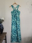 Davids Bridal Formal Gown Dress Womens Size 10 Blue Green Swirl Halter 
