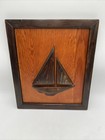 Mid Century Hand Carved Sail Boat Mounted On Wood Framed Signed Don Benett 1965