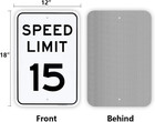 Large Speed Limit 15 Mph Sign  18 x 12   04  Aluminum Reflective Sign Rust Free