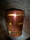 Vintage 1960   s Mcm Vermillion Walnut Ice Bucket With Plastic Lining Inside