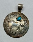 Vtg Navajo Sterling Turquoise Horse Pendant R J Hallmark 16g Raynard Scott Style