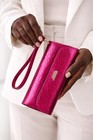 Glossy Pink Croc Texture Mini Clutch Bag